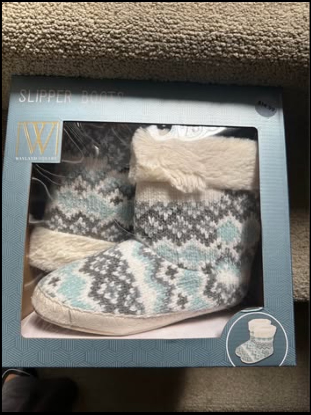 Cozy Knit Kids Slipper Boots in Cream, Gray & Light Blue